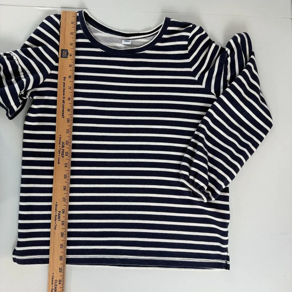 Old Navy Women's Ruffle Long Sleeve Top Navy Blue Cream Stripe Size S Small